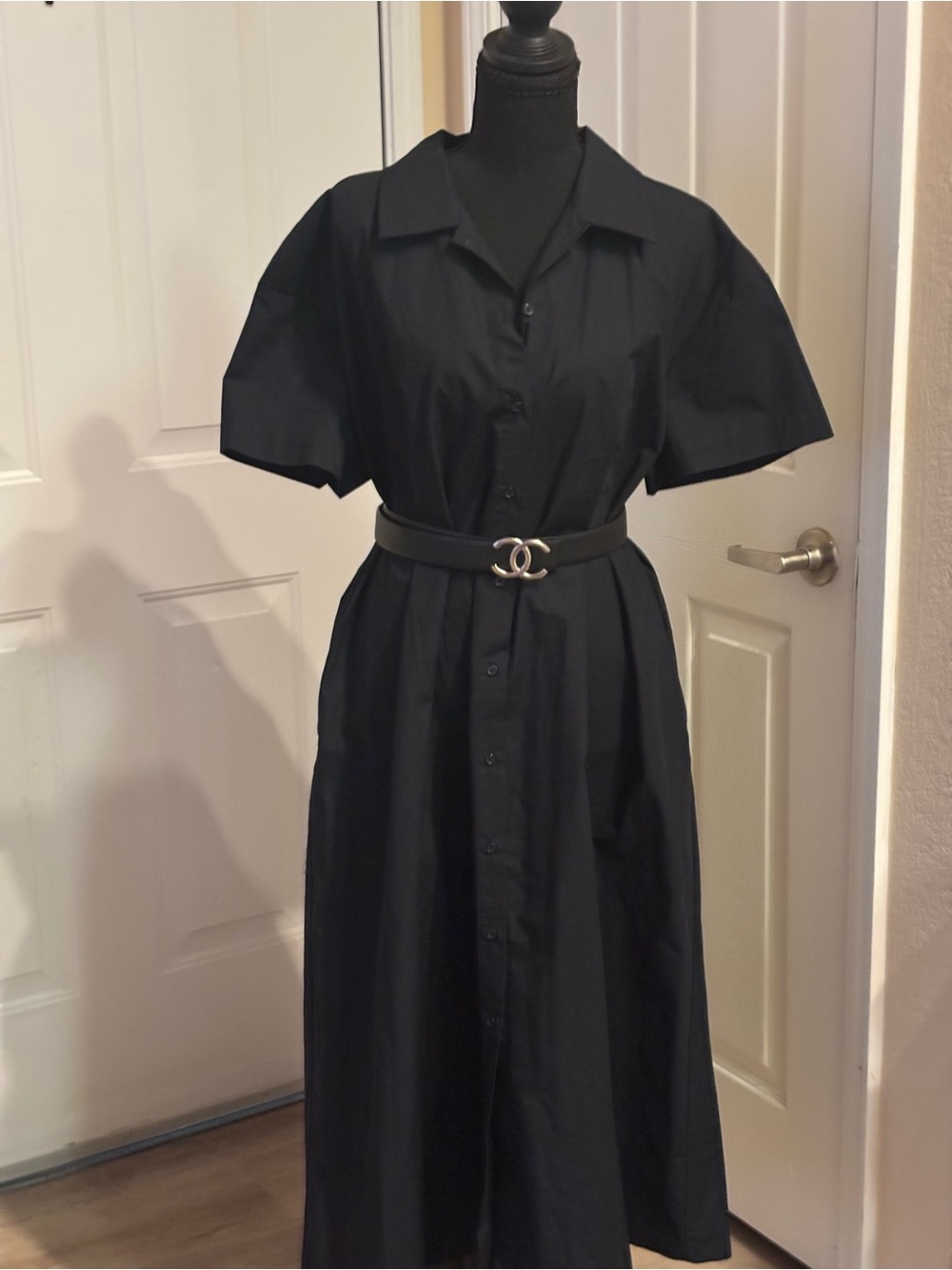 Banana Republic Black Button-Front Midi Shirt Dress